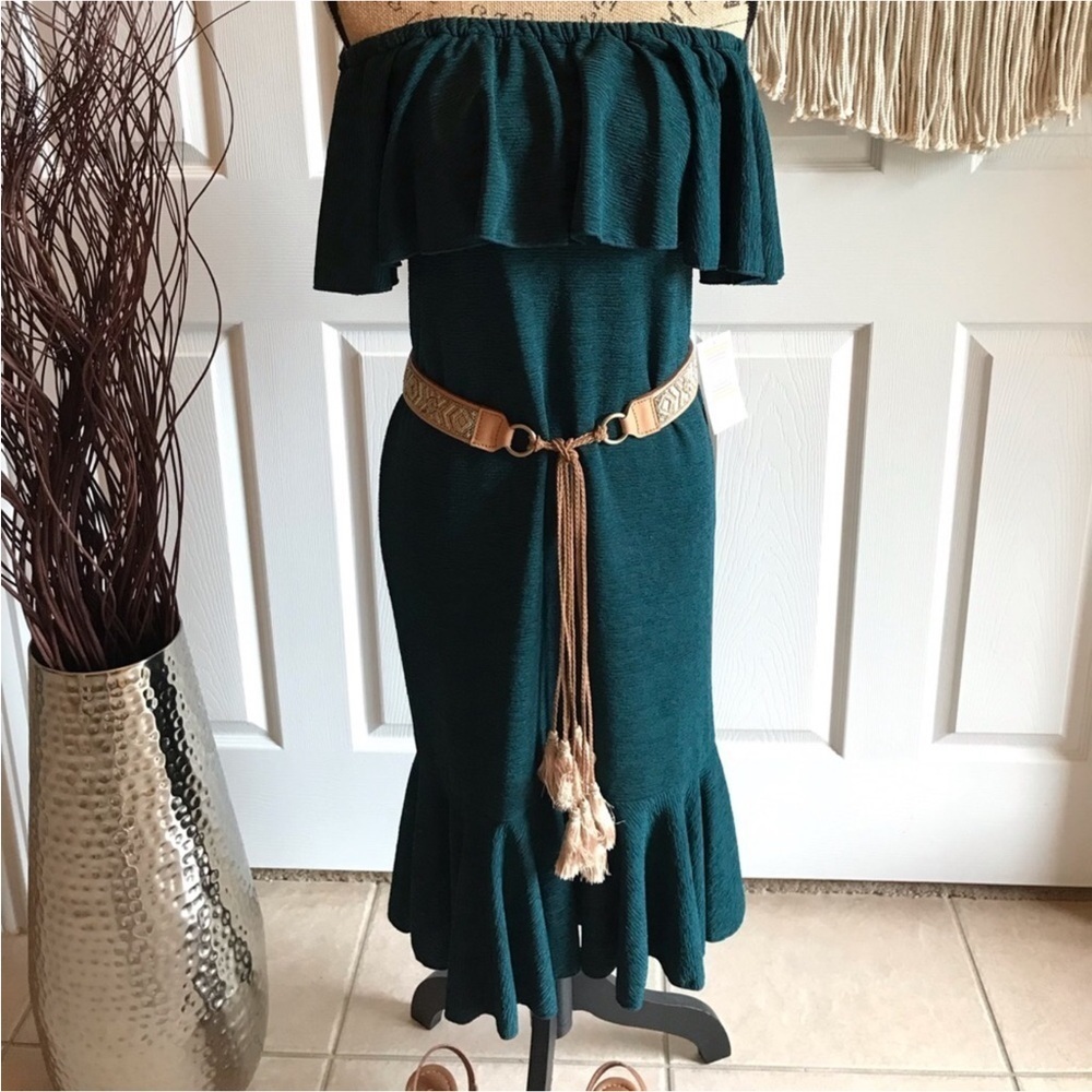 Green Midi Ruffle Dress NWT
